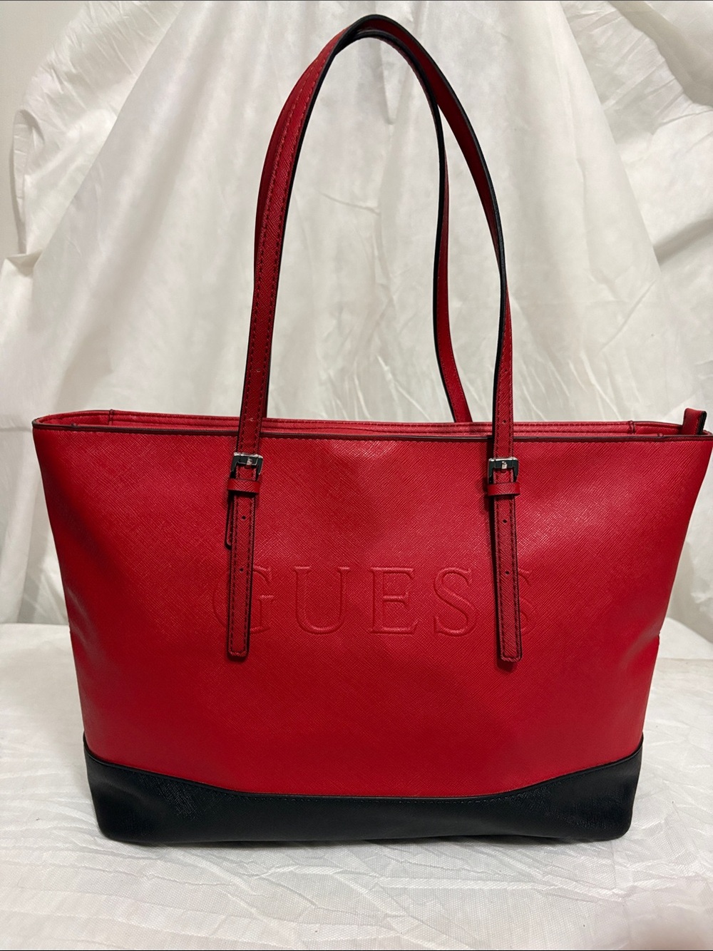 Guess Debossed Logo Leather Tote Bag